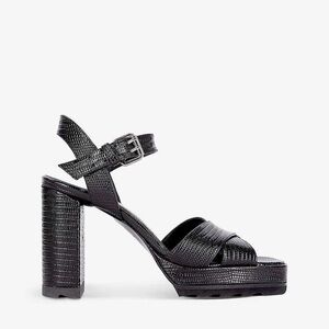 Kooples New Black Lizard Effect Leather Heeled Sandal.  Size French 37 / US 6